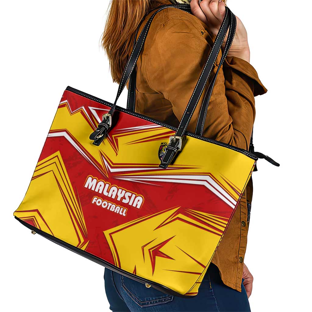 Malaysia Football Leather Tote Bag with Roaring Tiger and Red Yellow National Colors