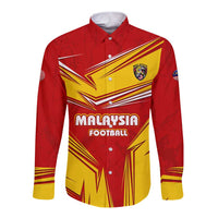 Malaysia Football Long Sleeve Button Shirt with Roaring Tiger and Red Yellow National Colors