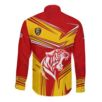 Malaysia Football Long Sleeve Button Shirt with Roaring Tiger and Red Yellow National Colors