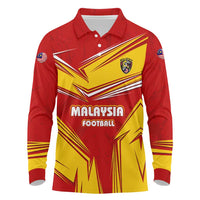 Malaysia Football Long Sleeve Polo Shirt with Roaring Tiger and Red Yellow National Colors