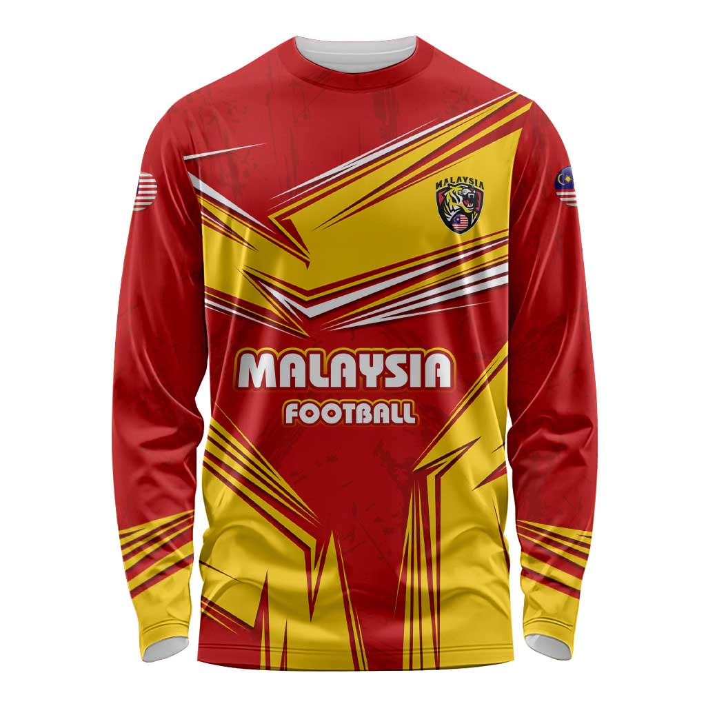 Malaysia Football Long Sleeve Shirt with Roaring Tiger and Red Yellow National Colors