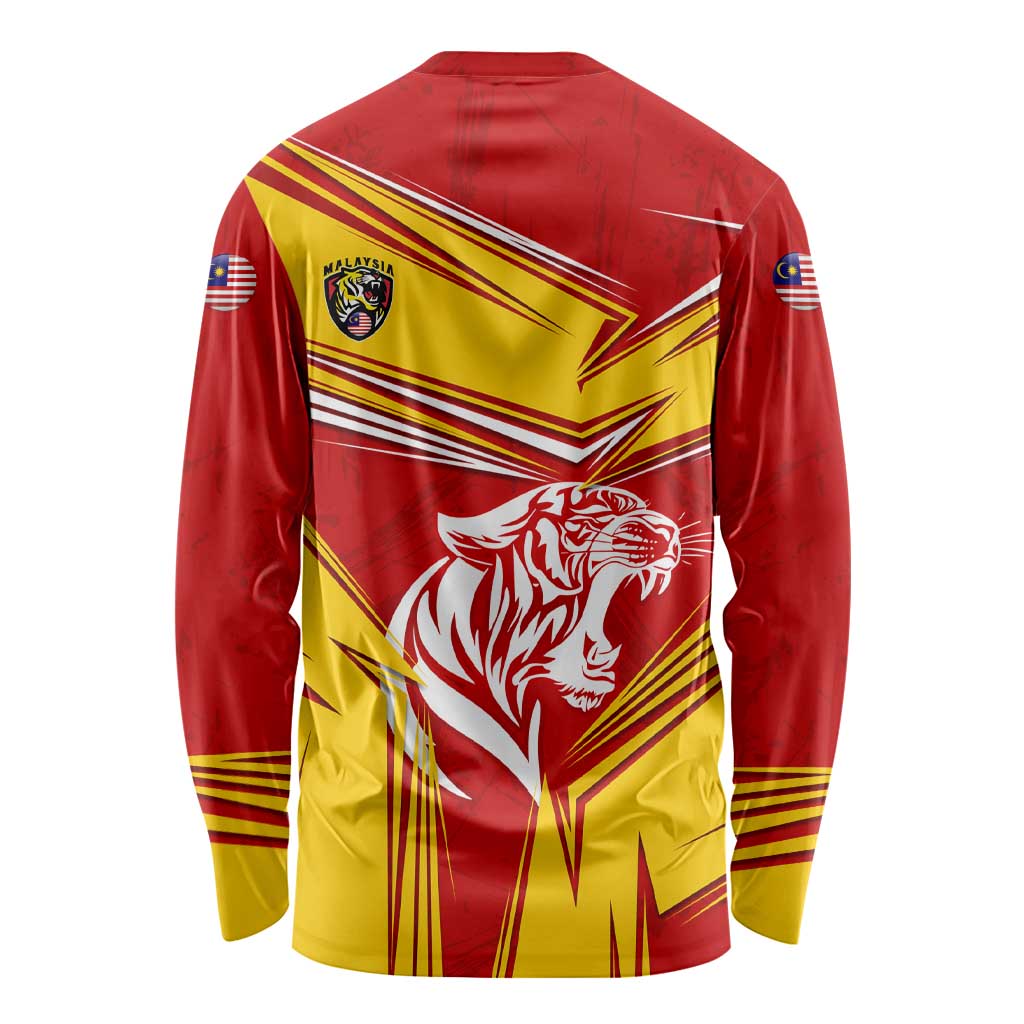 Malaysia Football Long Sleeve Shirt with Roaring Tiger and Red Yellow National Colors