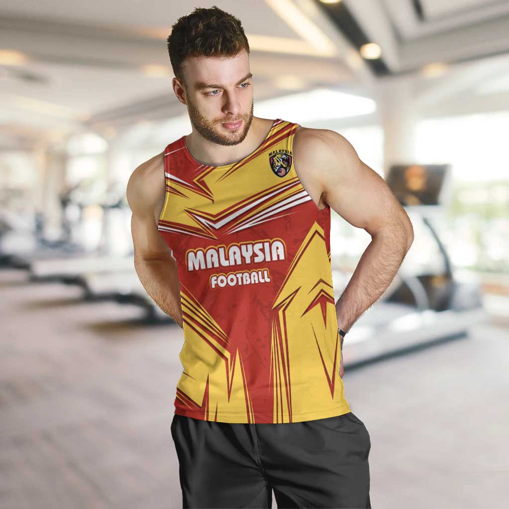 Malaysia Football Men Tank Top with Roaring Tiger and Red Yellow National Colors