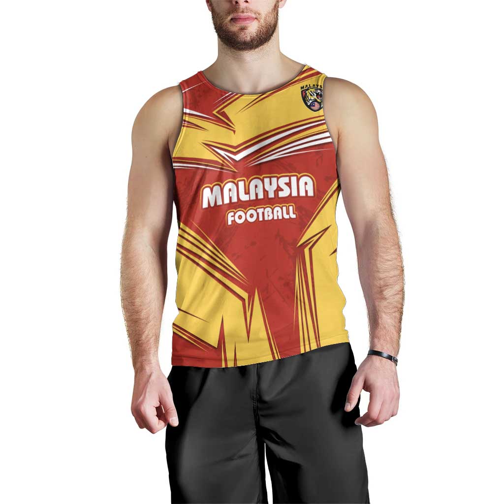 Malaysia Football Men Tank Top with Roaring Tiger and Red Yellow National Colors