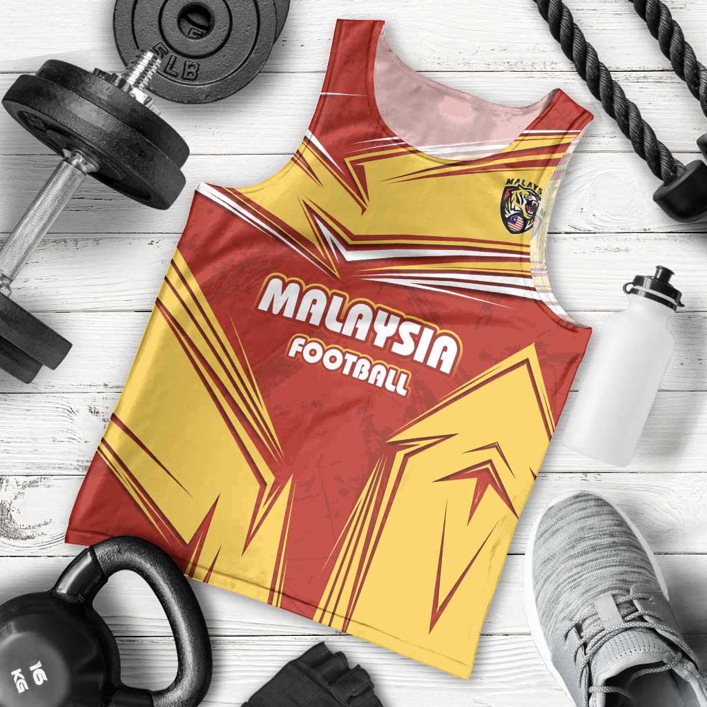 Malaysia Football Men Tank Top with Roaring Tiger and Red Yellow National Colors
