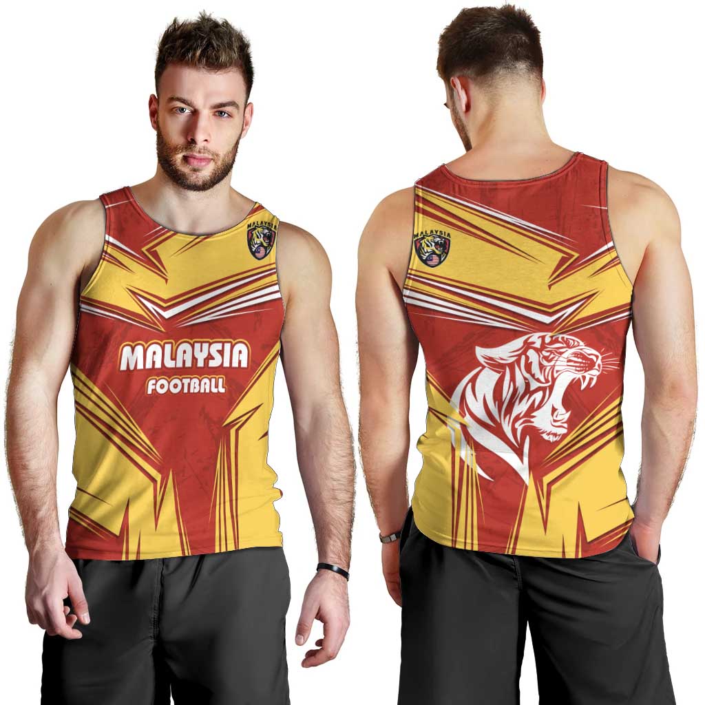 Malaysia Football Men Tank Top with Roaring Tiger and Red Yellow National Colors