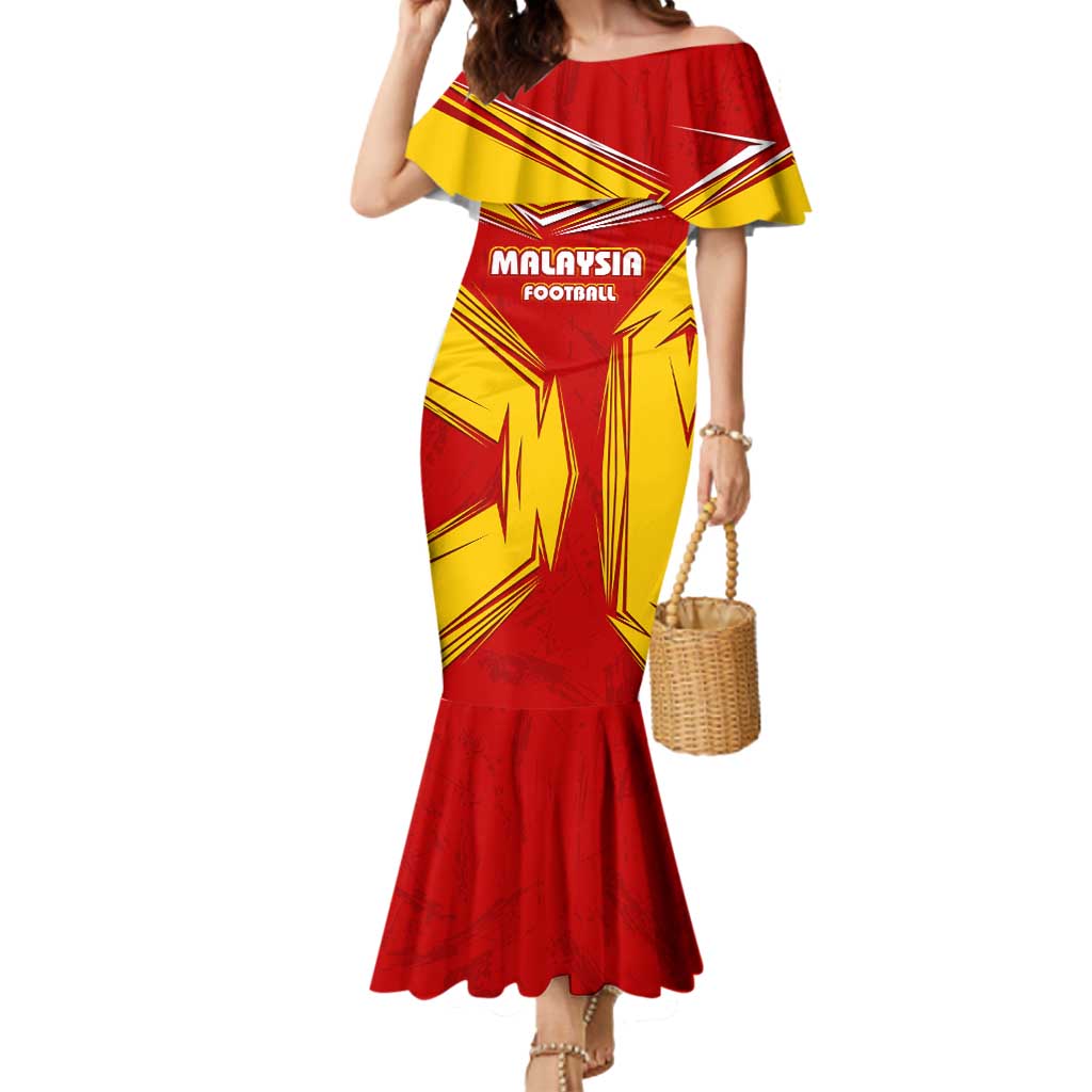 Malaysia Football Mermaid Dress with Roaring Tiger and Red Yellow National Colors