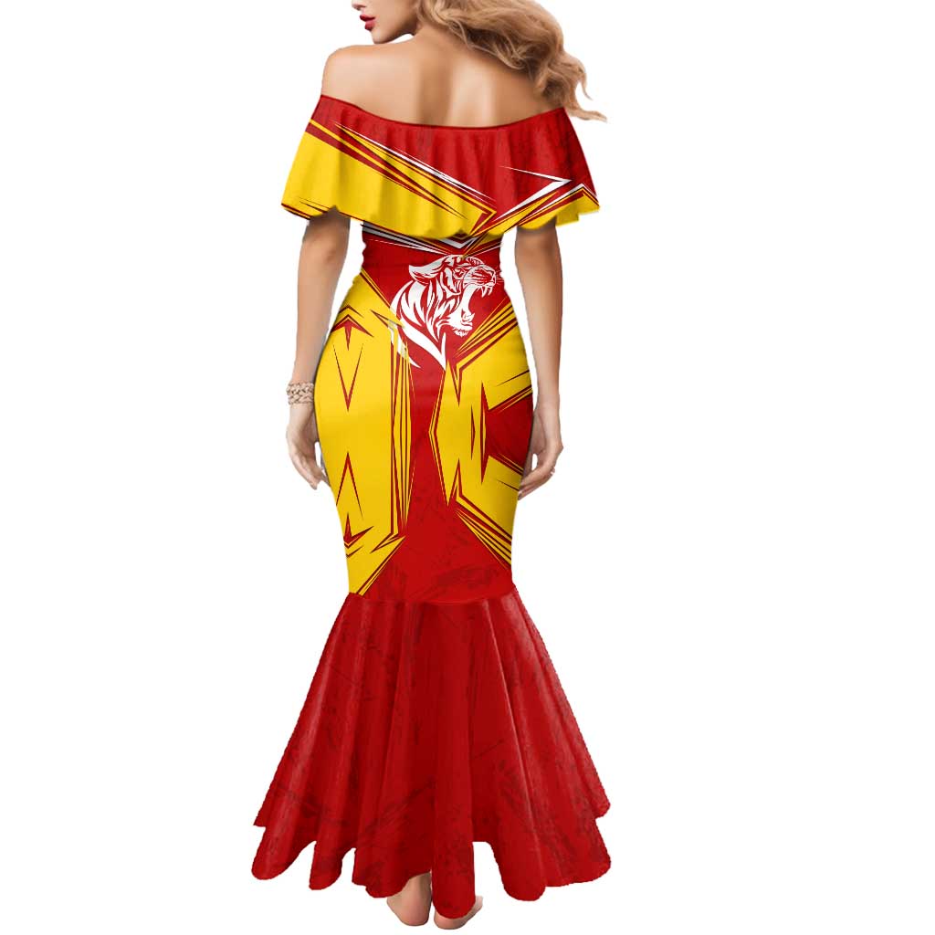 Malaysia Football Mermaid Dress with Roaring Tiger and Red Yellow National Colors