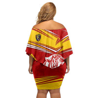 Malaysia Football Off Shoulder Short Dress with Roaring Tiger and Red Yellow National Colors