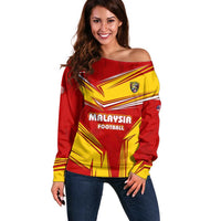 Malaysia Football Off Shoulder Sweater with Roaring Tiger and Red Yellow National Colors