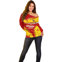 Malaysia Football Off Shoulder Sweater with Roaring Tiger and Red Yellow National Colors