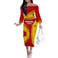 Malaysia Football Off The Shoulder Long Sleeve Dress with Roaring Tiger and Red Yellow National Colors