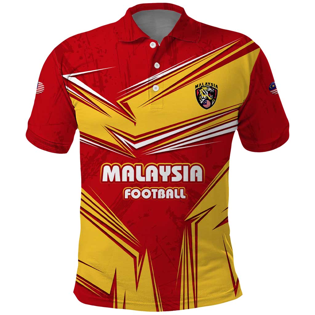 Malaysia Football Polo Shirt with Roaring Tiger and Red Yellow National Colors