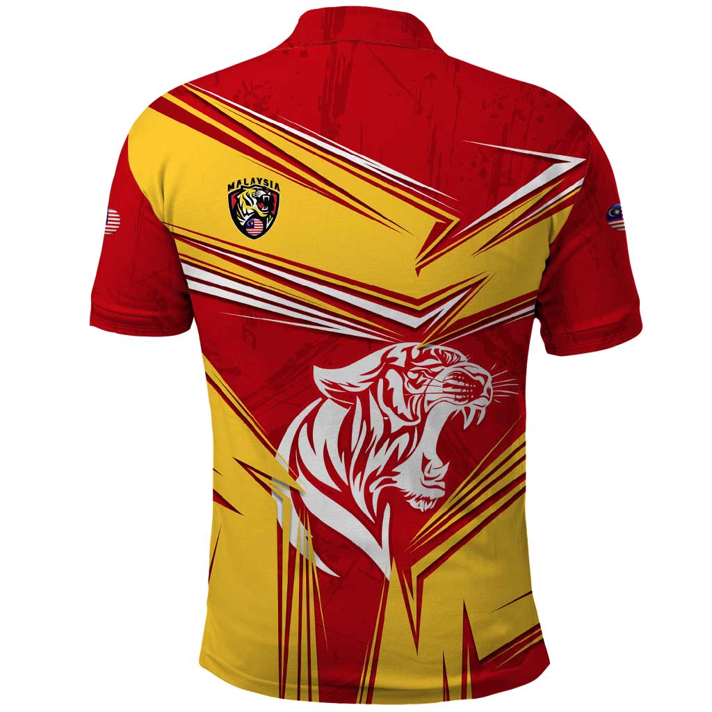 Malaysia Football Polo Shirt with Roaring Tiger and Red Yellow National Colors