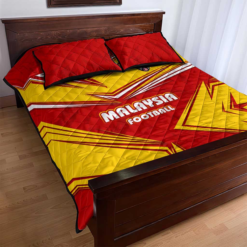 Malaysia Football Quilt Bed Set with Roaring Tiger and Red Yellow National Colors