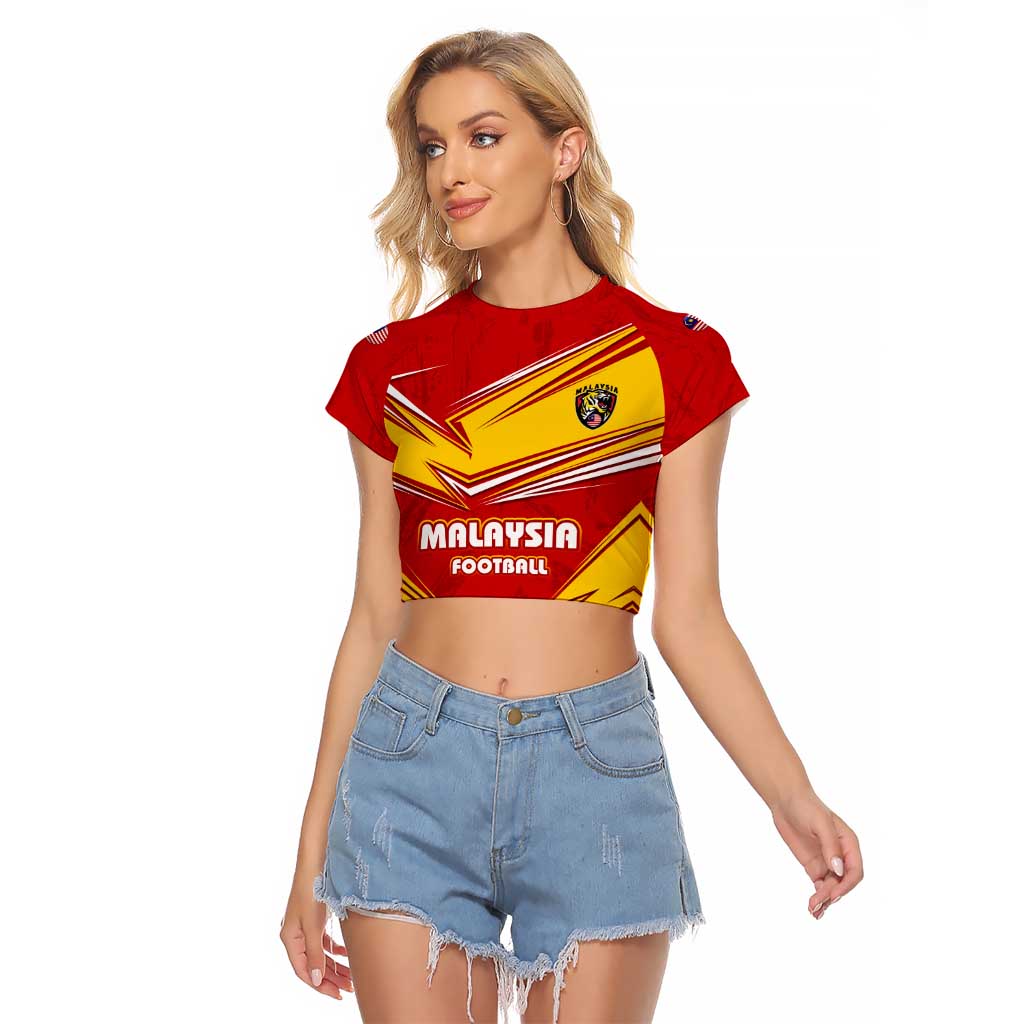 Malaysia Football Raglan Cropped T Shirt with Roaring Tiger and Red Yellow National Colors