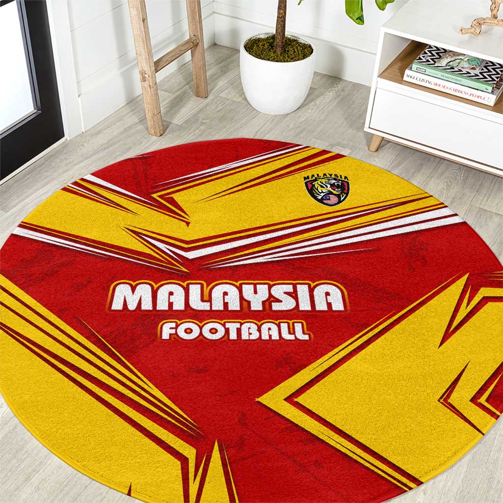 Malaysia Football Round Carpet with Roaring Tiger and Red Yellow National Colors