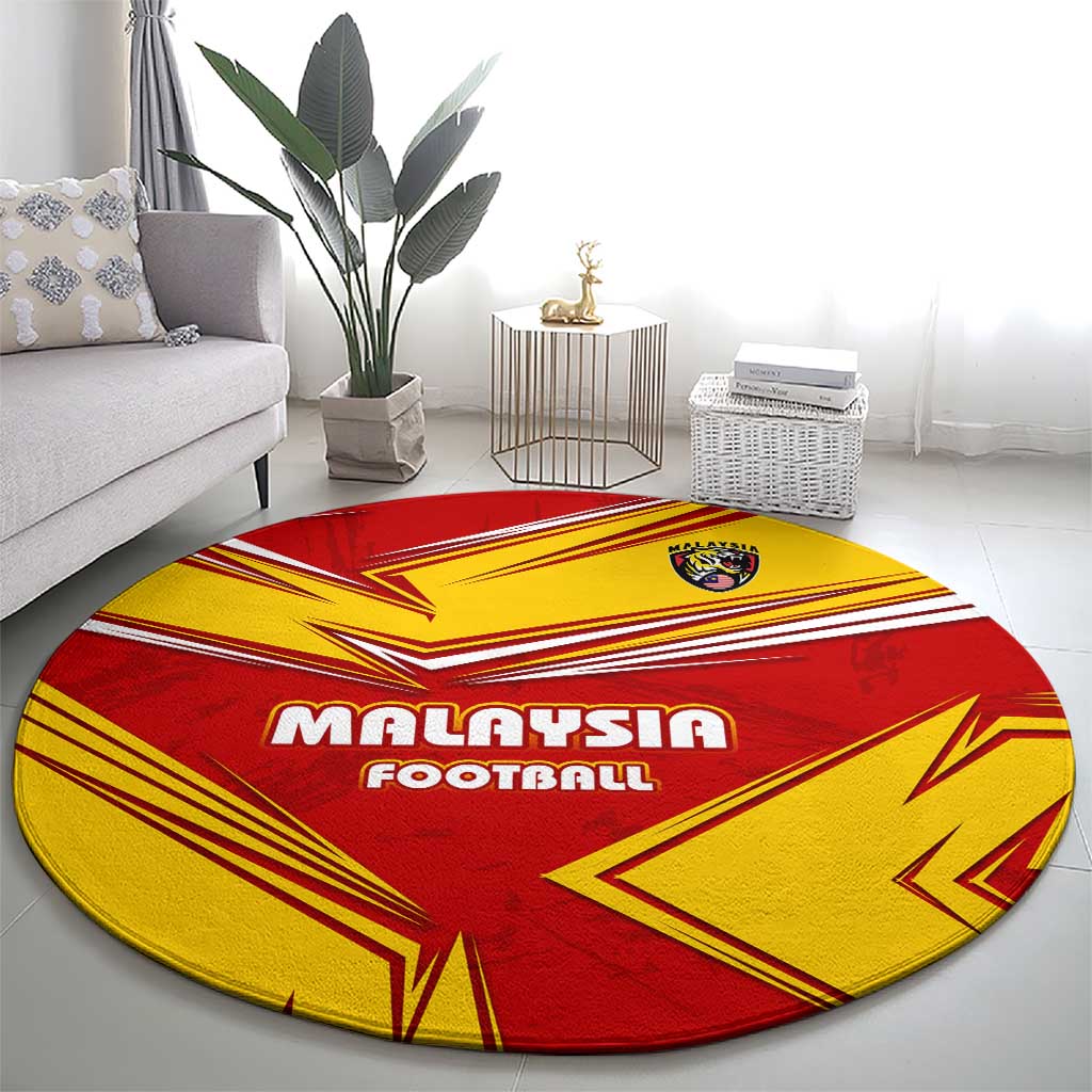 Malaysia Football Round Carpet with Roaring Tiger and Red Yellow National Colors