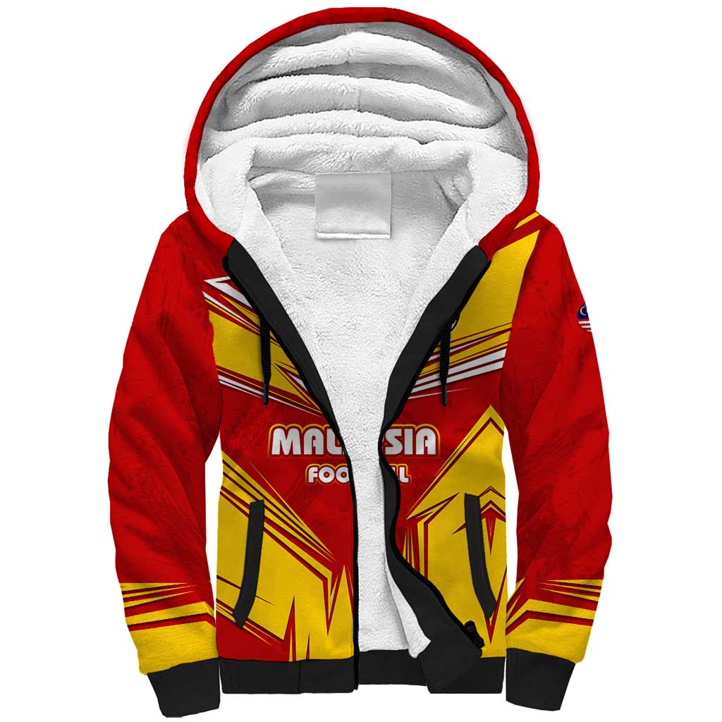 Malaysia Football Sherpa Hoodie with Roaring Tiger and Red Yellow National Colors