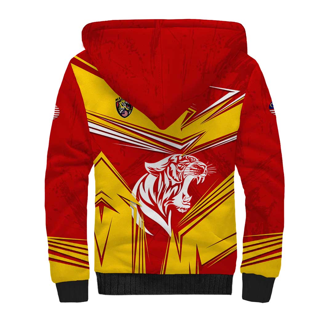 Malaysia Football Sherpa Hoodie with Roaring Tiger and Red Yellow National Colors