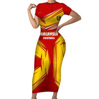 Malaysia Football Short Sleeve Bodycon Dress with Roaring Tiger and Red Yellow National Colors