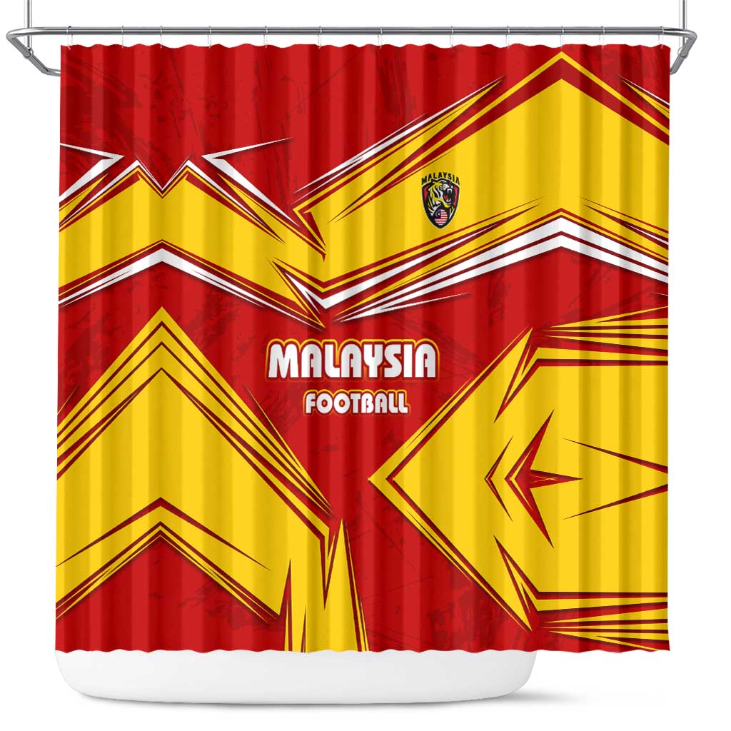 Malaysia Football Shower Curtain with Roaring Tiger and Red Yellow National Colors