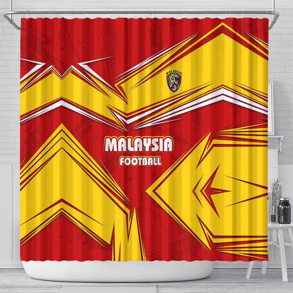 Malaysia Football Shower Curtain with Roaring Tiger and Red Yellow National Colors