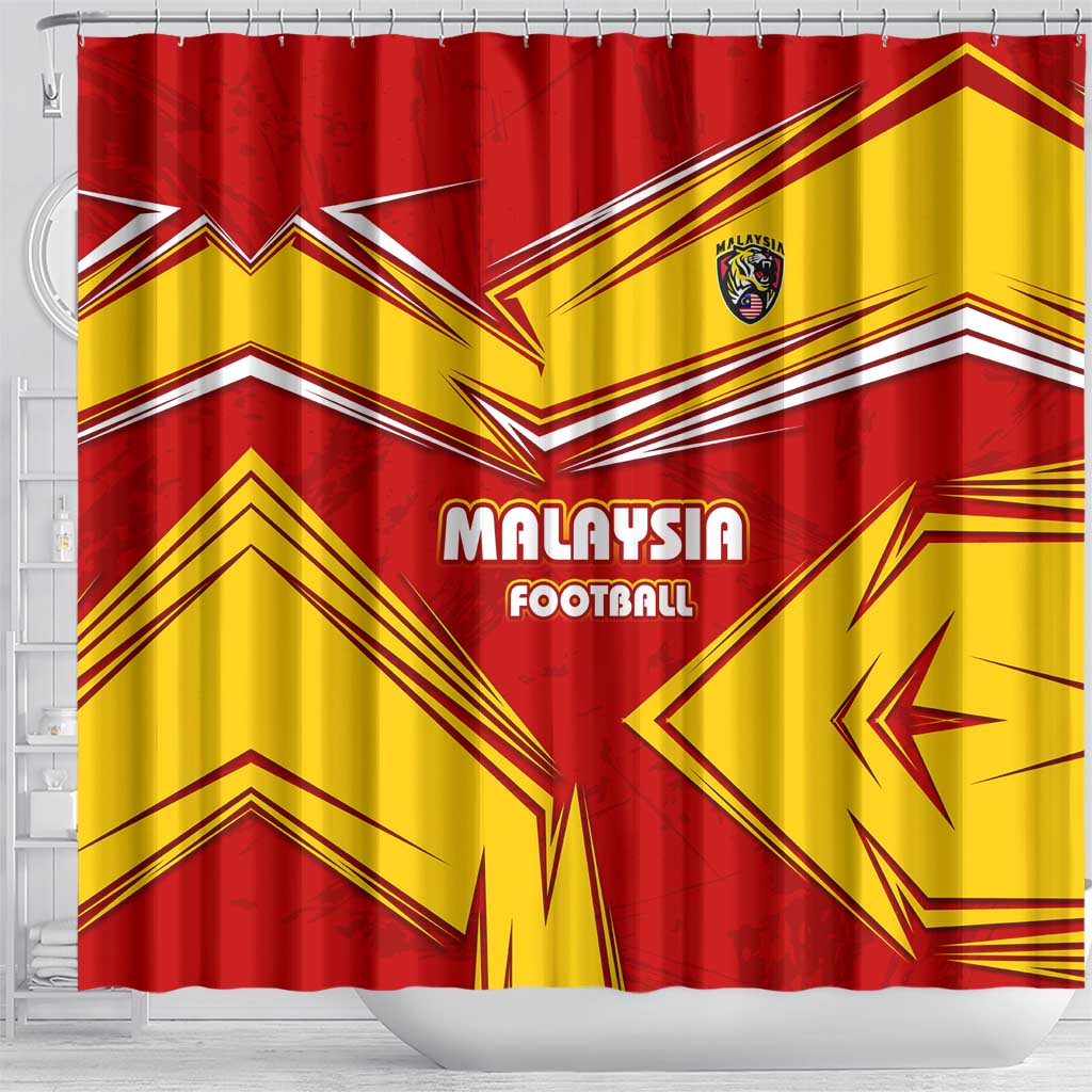 Malaysia Football Shower Curtain with Roaring Tiger and Red Yellow National Colors