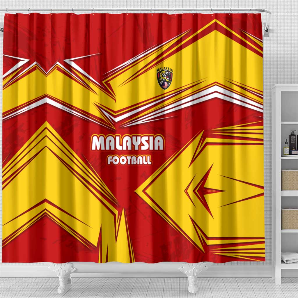 Malaysia Football Shower Curtain with Roaring Tiger and Red Yellow National Colors