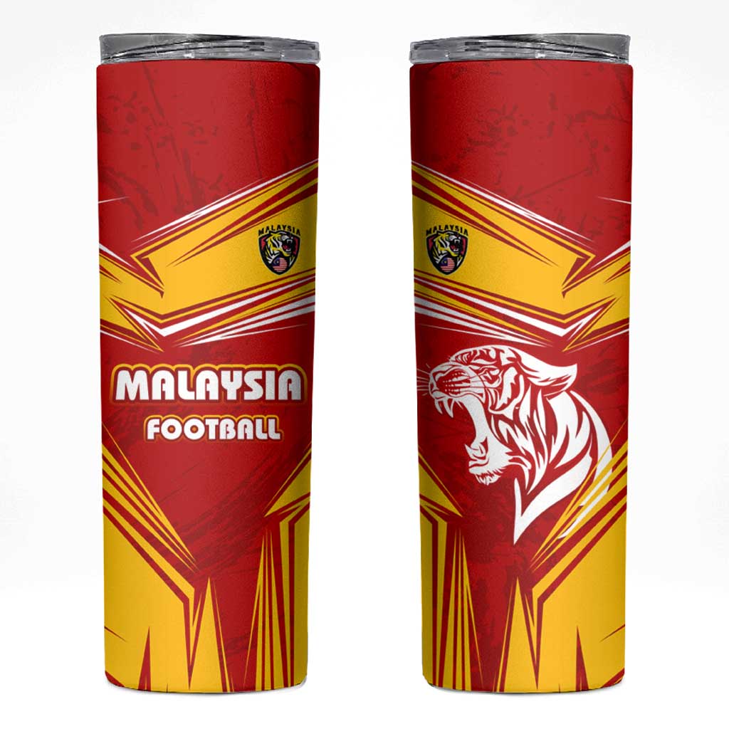 Malaysia Football Skinny Tumbler with Roaring Tiger and Red Yellow National Colors