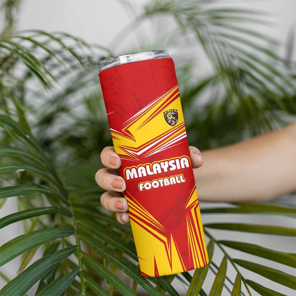 Malaysia Football Skinny Tumbler with Roaring Tiger and Red Yellow National Colors
