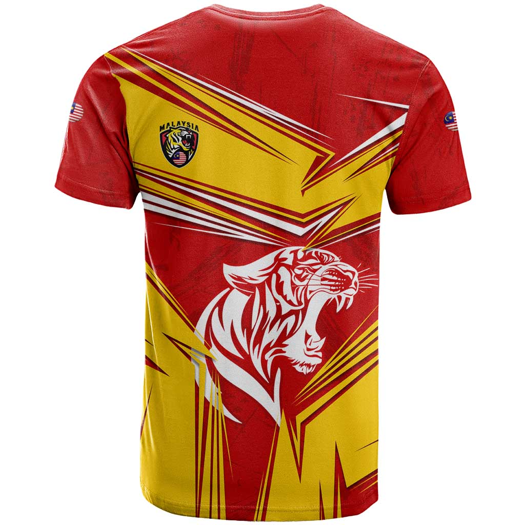 Malaysia Football T Shirt with Roaring Tiger and Red Yellow National Colors