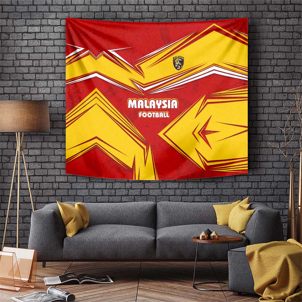 Malaysia Football Tapestry with Roaring Tiger and Red Yellow National Colors