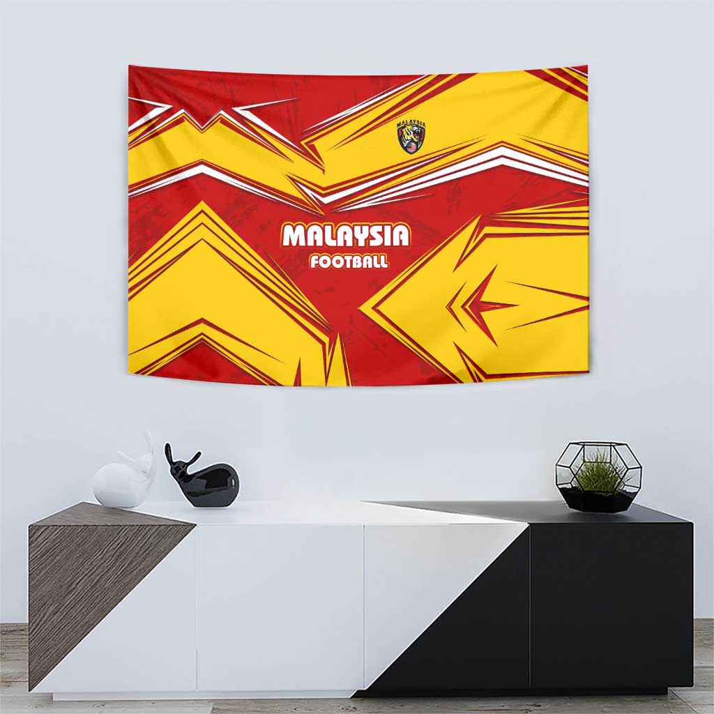 Malaysia Football Tapestry with Roaring Tiger and Red Yellow National Colors
