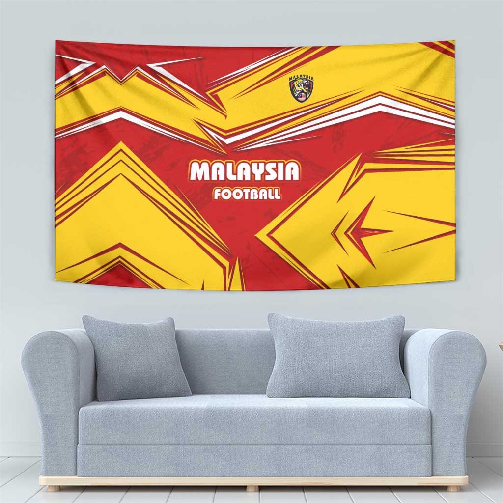 Malaysia Football Tapestry with Roaring Tiger and Red Yellow National Colors
