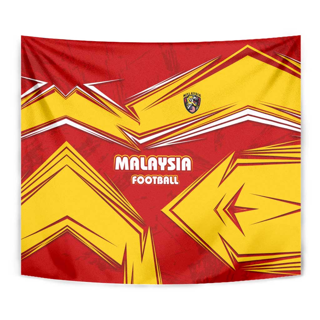 Malaysia Football Tapestry with Roaring Tiger and Red Yellow National Colors