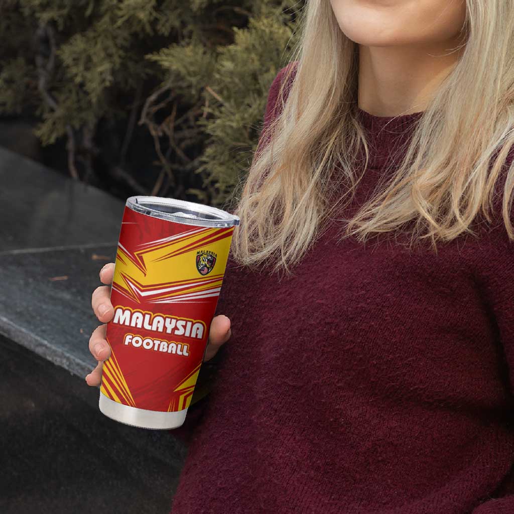 Malaysia Football Tumbler Cup with Roaring Tiger and Red Yellow National Colors