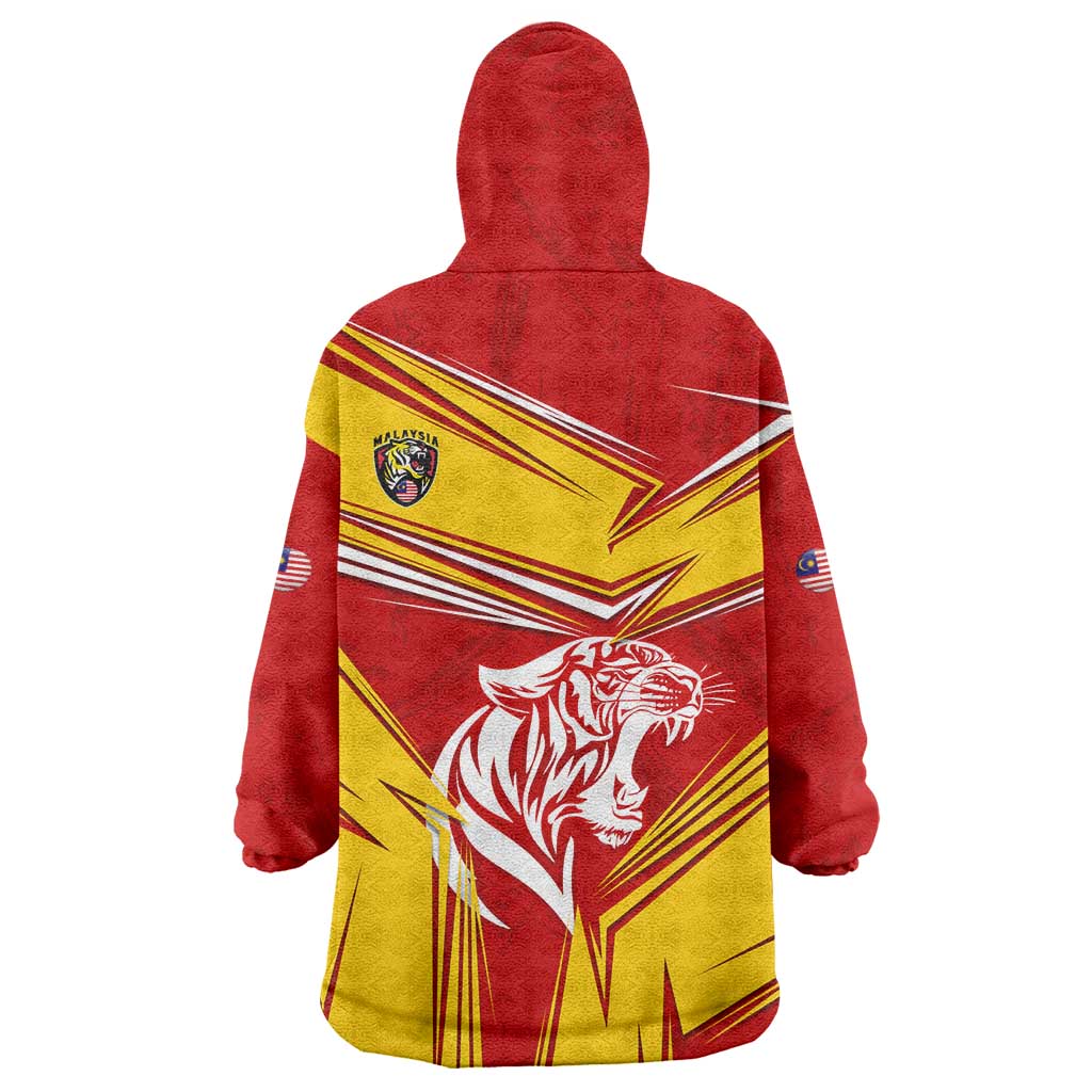 Malaysia Football Wearable Blanket Hoodie with Roaring Tiger and Red Yellow National Colors