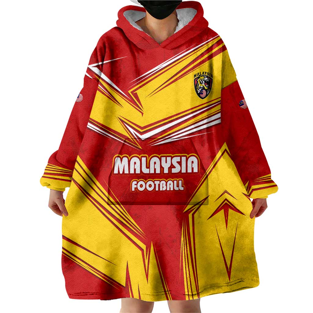 Malaysia Football Wearable Blanket Hoodie with Roaring Tiger and Red Yellow National Colors