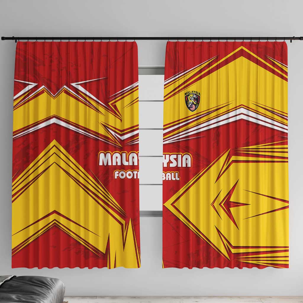 Malaysia Football Window Curtain with Roaring Tiger and Red Yellow National Colors