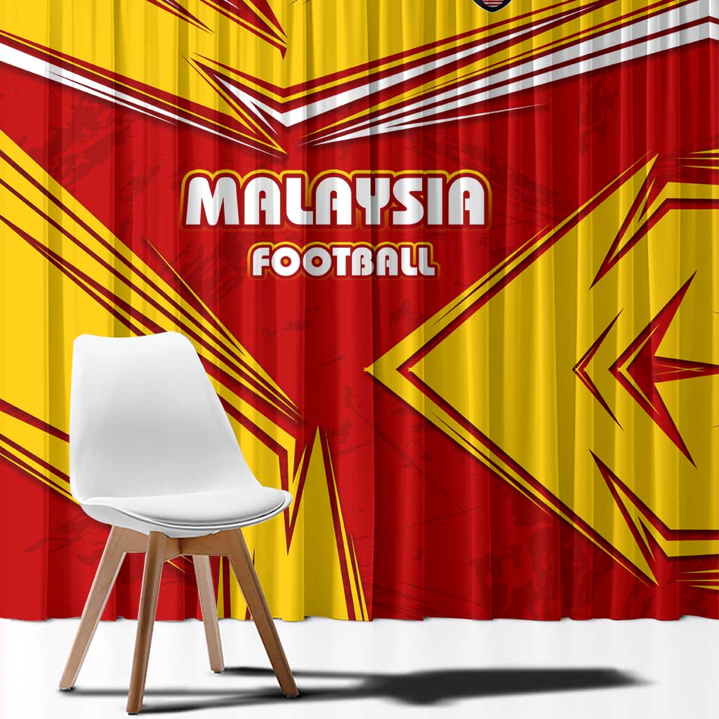 Malaysia Football Window Curtain with Roaring Tiger and Red Yellow National Colors