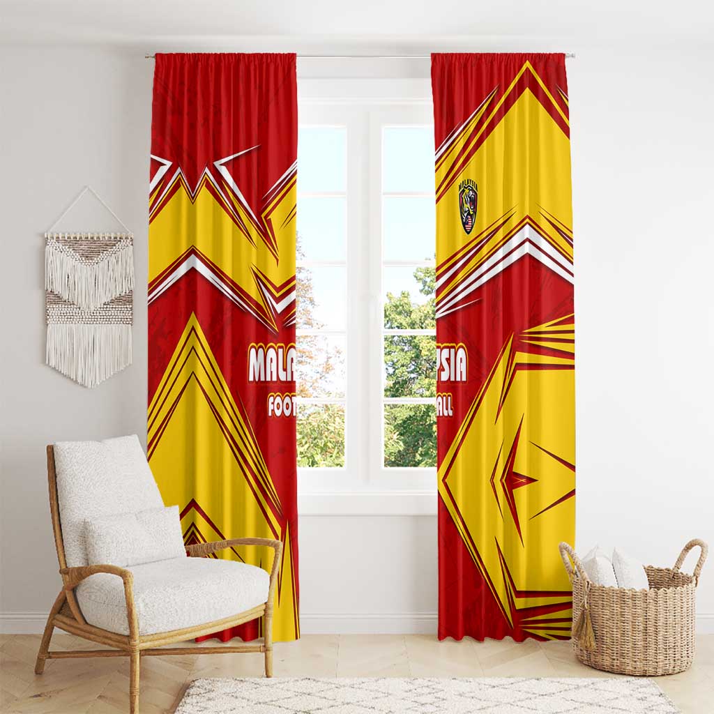 Malaysia Football Window Curtain with Roaring Tiger and Red Yellow National Colors
