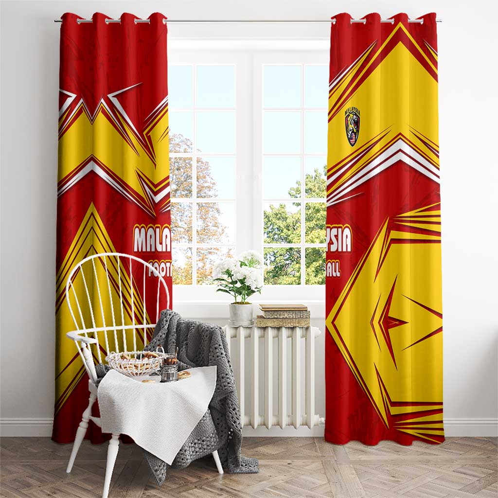 Malaysia Football Window Curtain with Roaring Tiger and Red Yellow National Colors