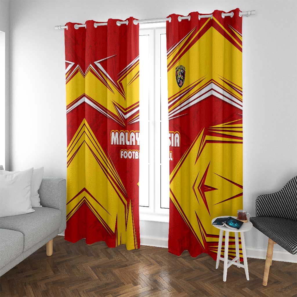 Malaysia Football Window Curtain with Roaring Tiger and Red Yellow National Colors