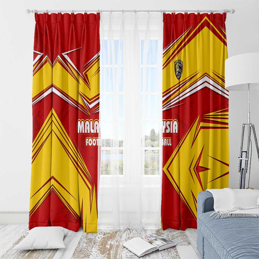 Malaysia Football Window Curtain with Roaring Tiger and Red Yellow National Colors