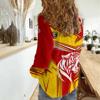 Malaysia Football Women Casual Shirt with Roaring Tiger and Red Yellow National Colors