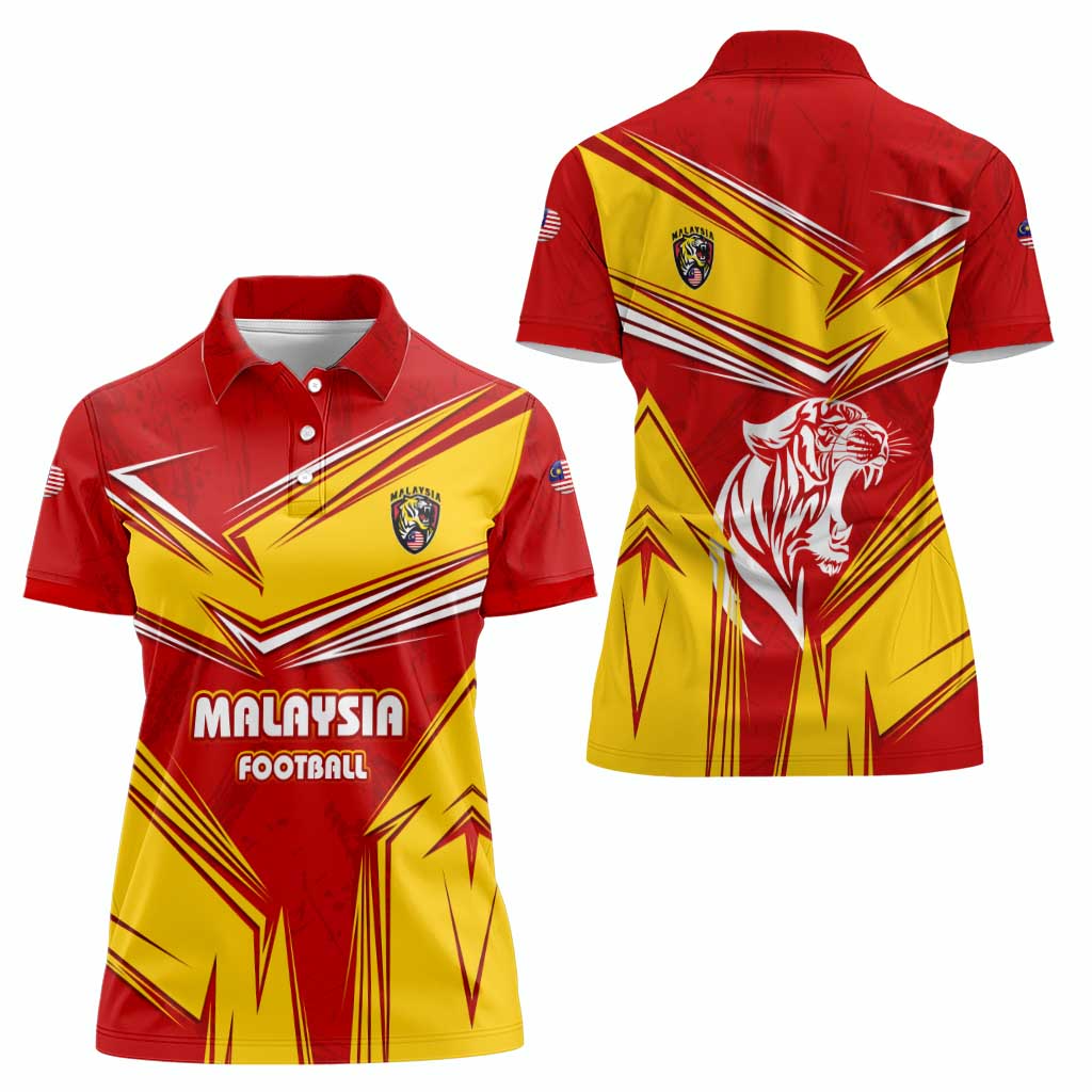 Malaysia Football Women Polo Shirt with Roaring Tiger and Red Yellow National Colors