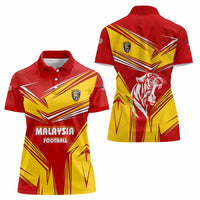 Malaysia Football Women Polo Shirt with Roaring Tiger and Red Yellow National Colors