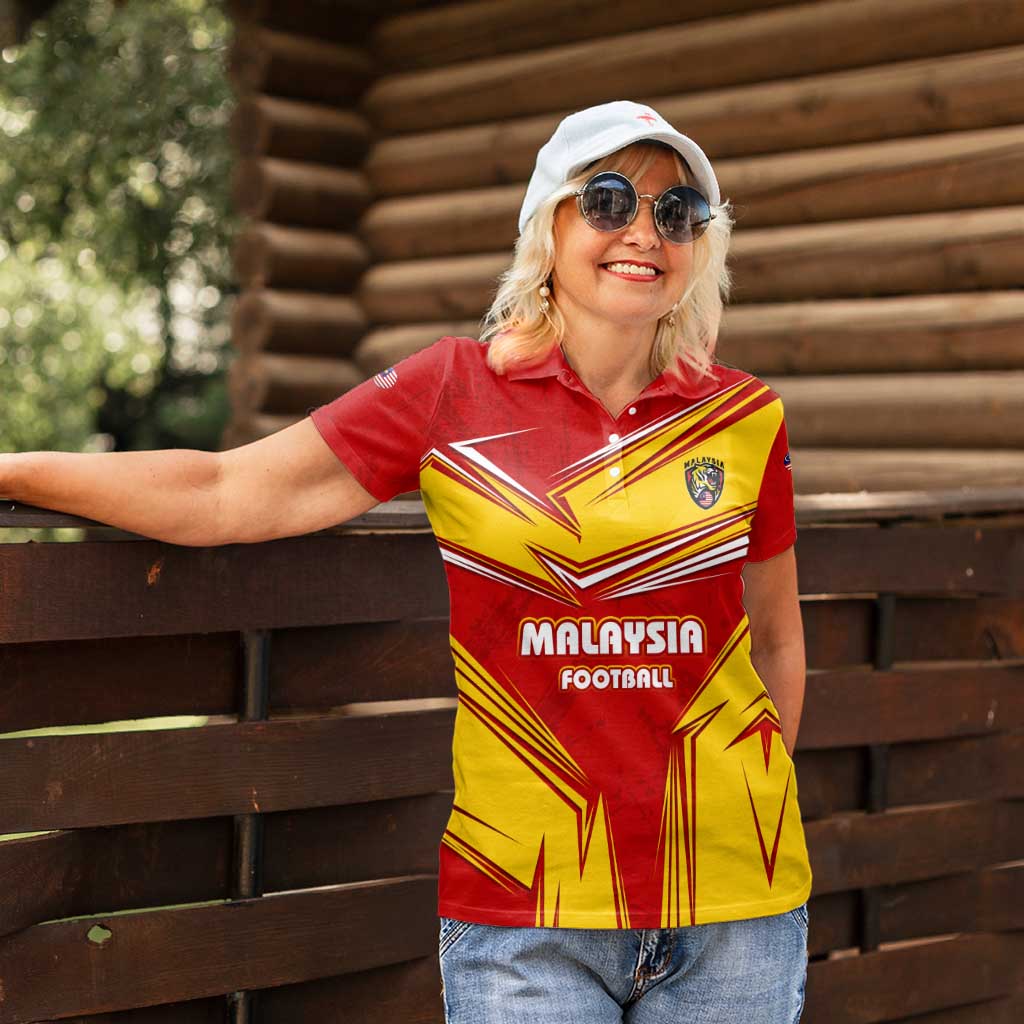 Malaysia Football Women Polo Shirt with Roaring Tiger and Red Yellow National Colors