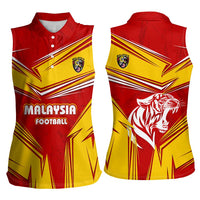 Malaysia Football Women Sleeveless Polo Shirt with Roaring Tiger and Red Yellow National Colors